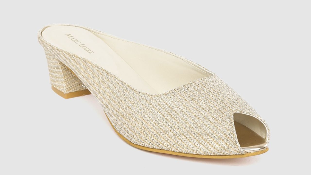 Marc Loire Women Gold-Toned Self-Striped Shimmer Peep Toe Block Heels
