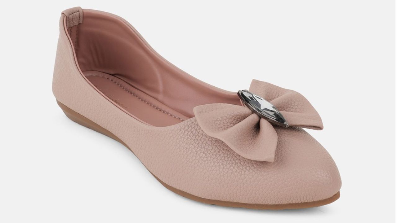 Mast & Harbour Peach-Coloured Textured Pointed Toe Bows Ballerinas