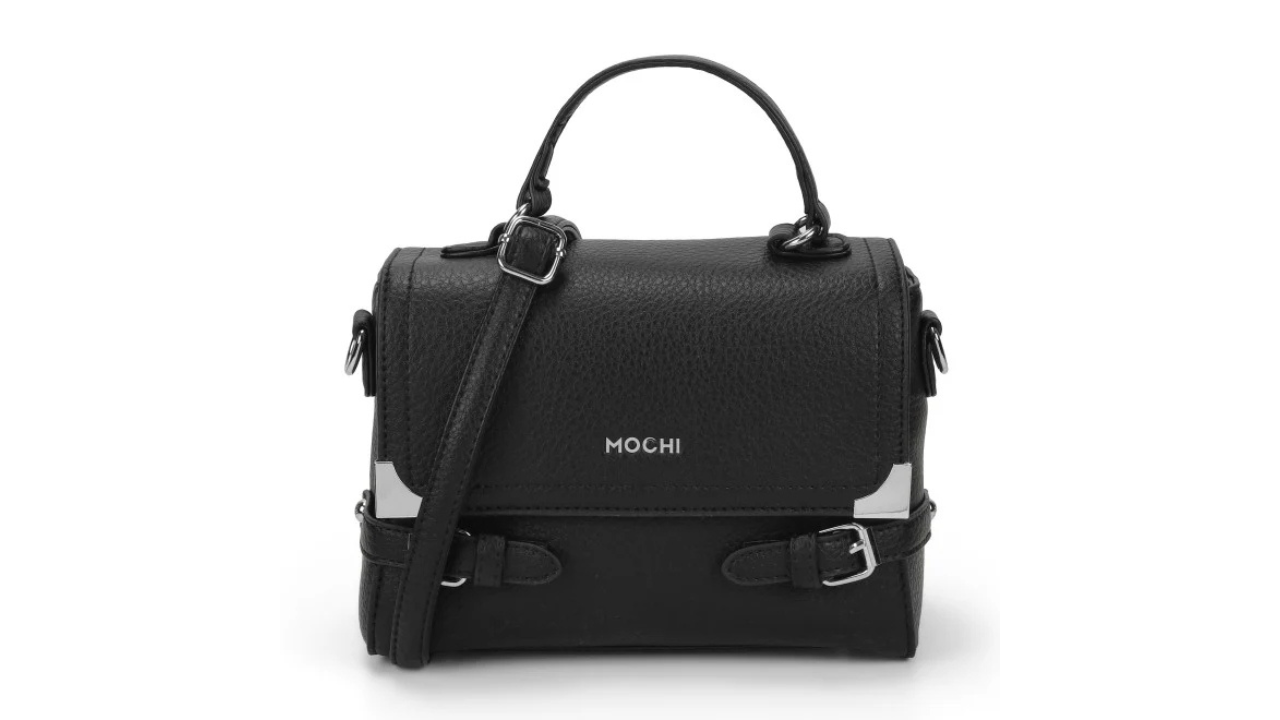 Textured half moon satchel bag by Mochi with silver buckle and top handle for women