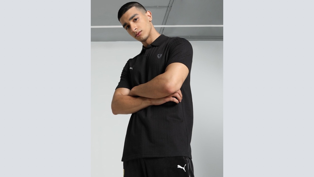 PUMA Motorsport Men Colourblocked Henley Neck Extended Sleeves Pockets T-shirt