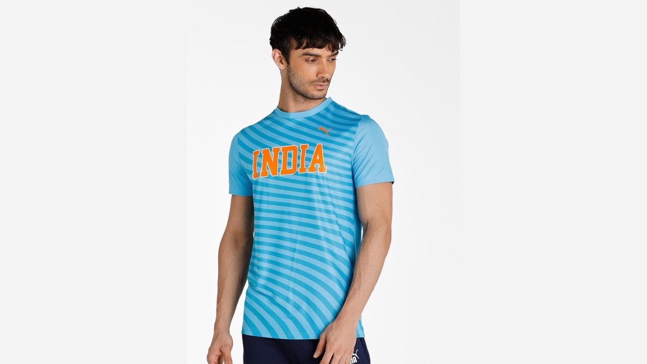 Puma Men Blue Striped T-shirt
