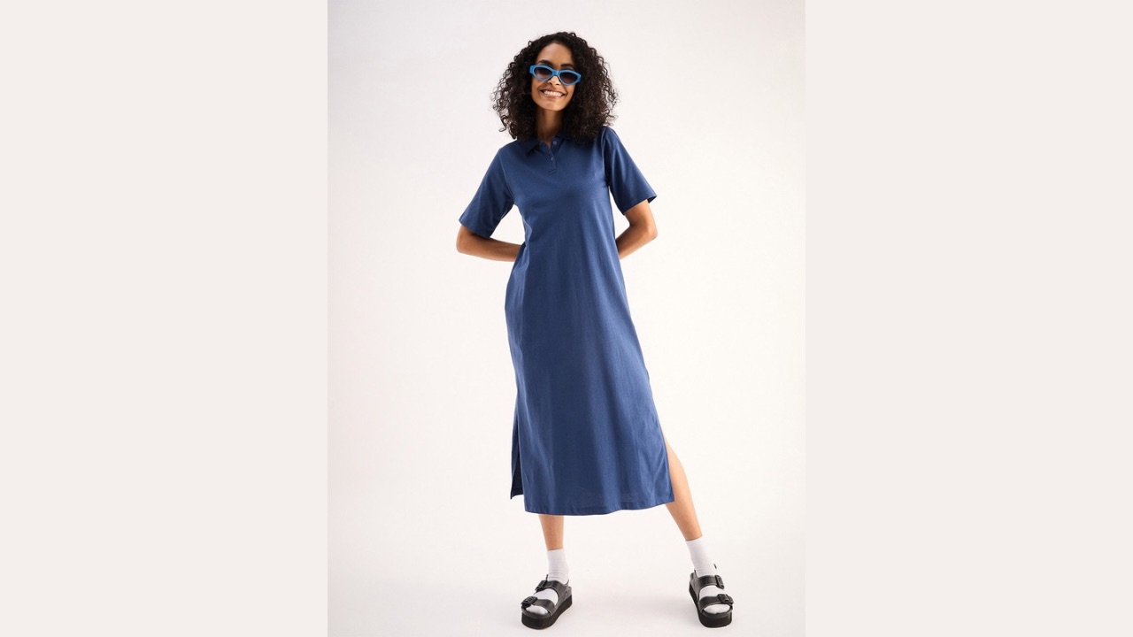 SASSAFRAS BASICS Polo Collar Short Sleeves Oversized Tshirt Midi Dress