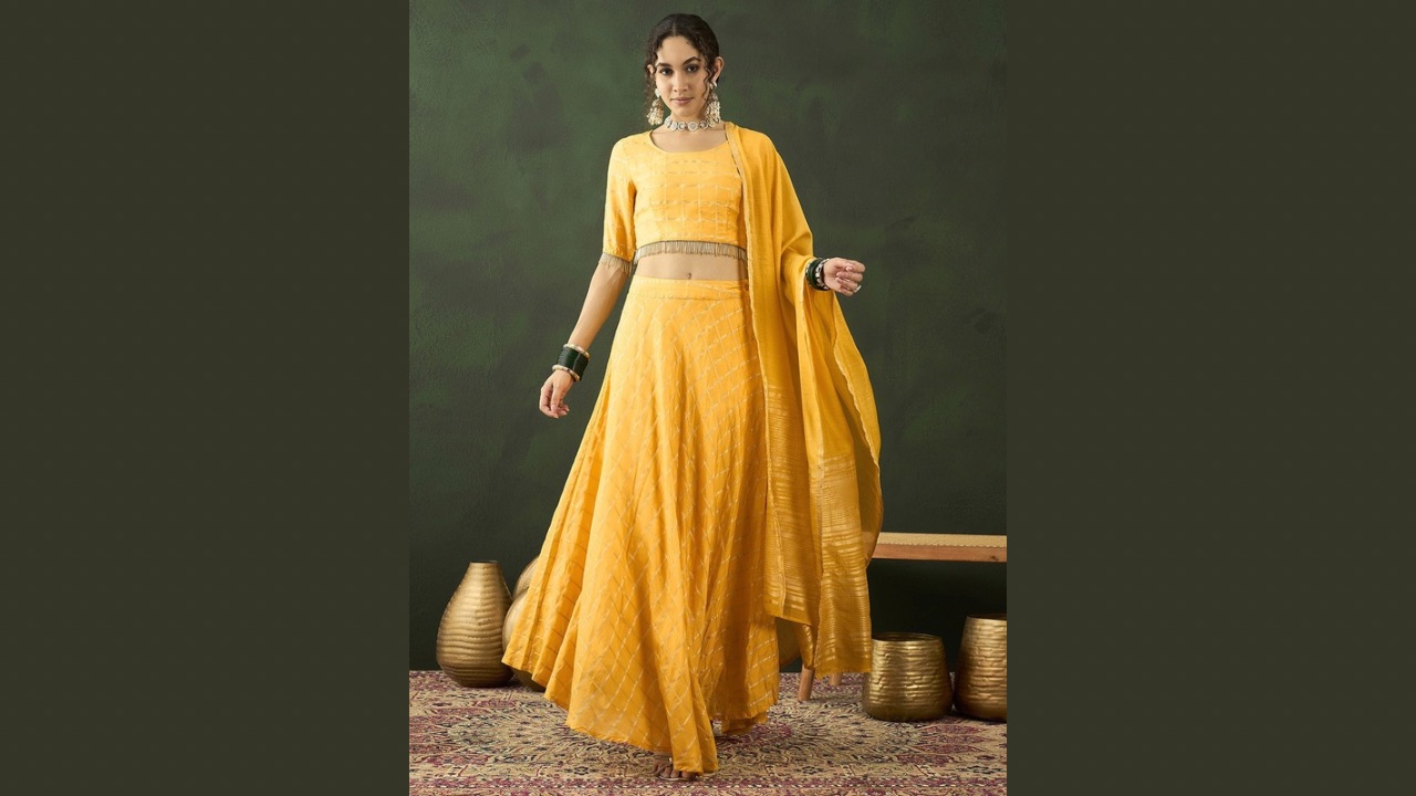 Sangria Yellow Woven Design Ready to Wear Lehenga With Choli & Dupatta