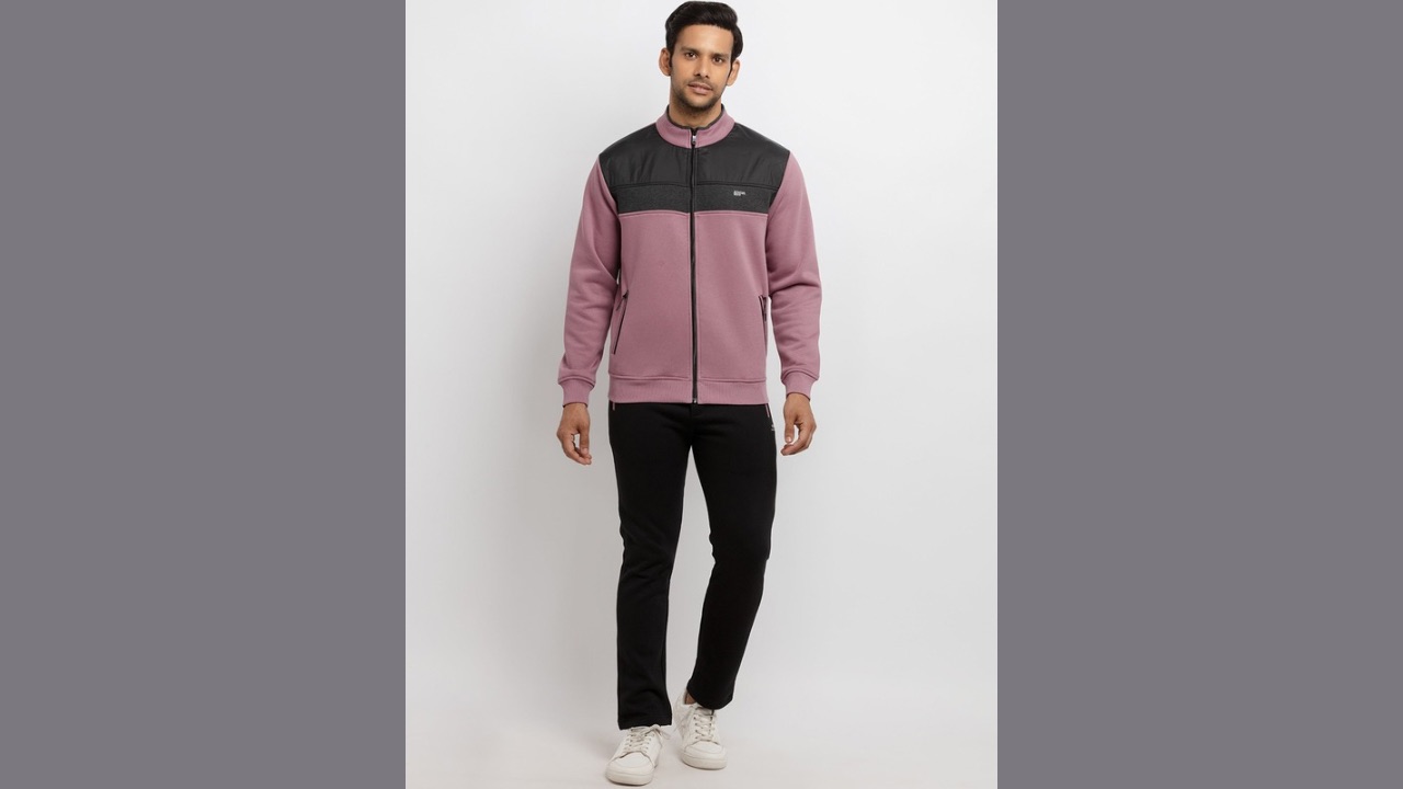 Status Quo Men Purple & Black Colorblocked Cut & Sew Tracksuit