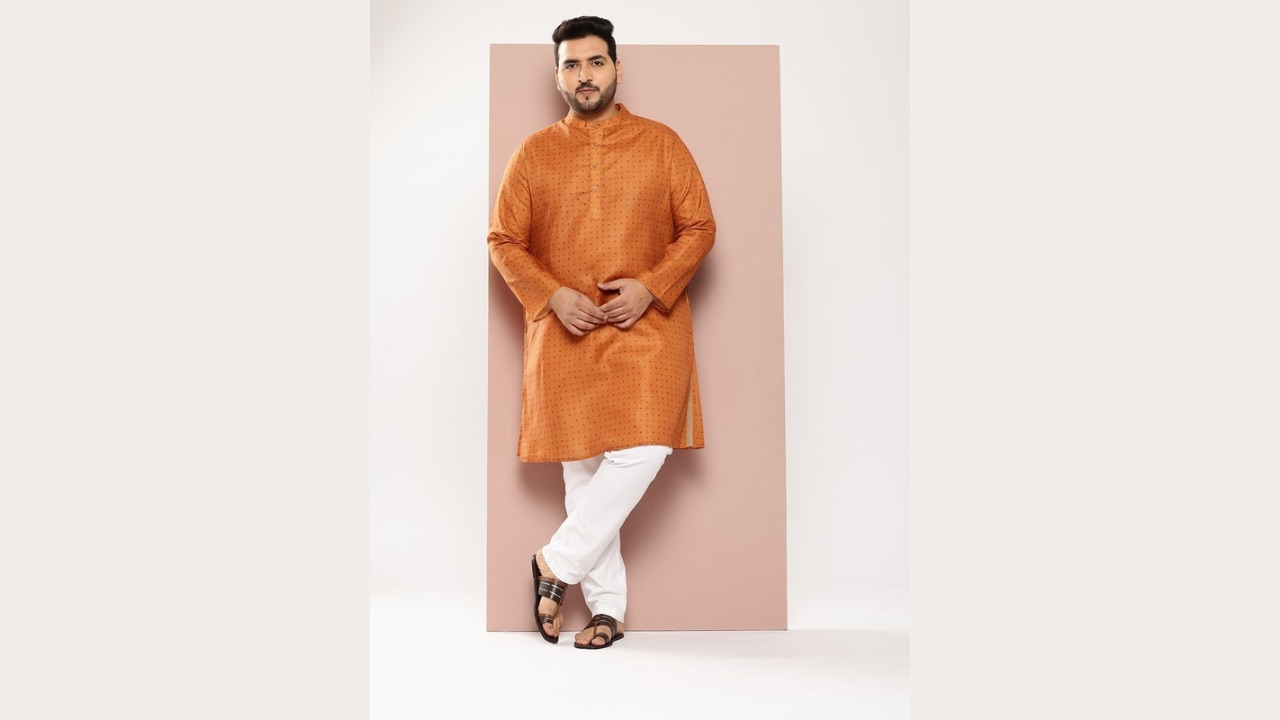Sztori Plus-Size Printed Band Collar Kurta