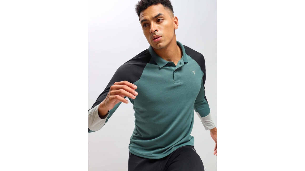 Technosport Colourblocked Polo Collar Antimicrobial Training T-shirt