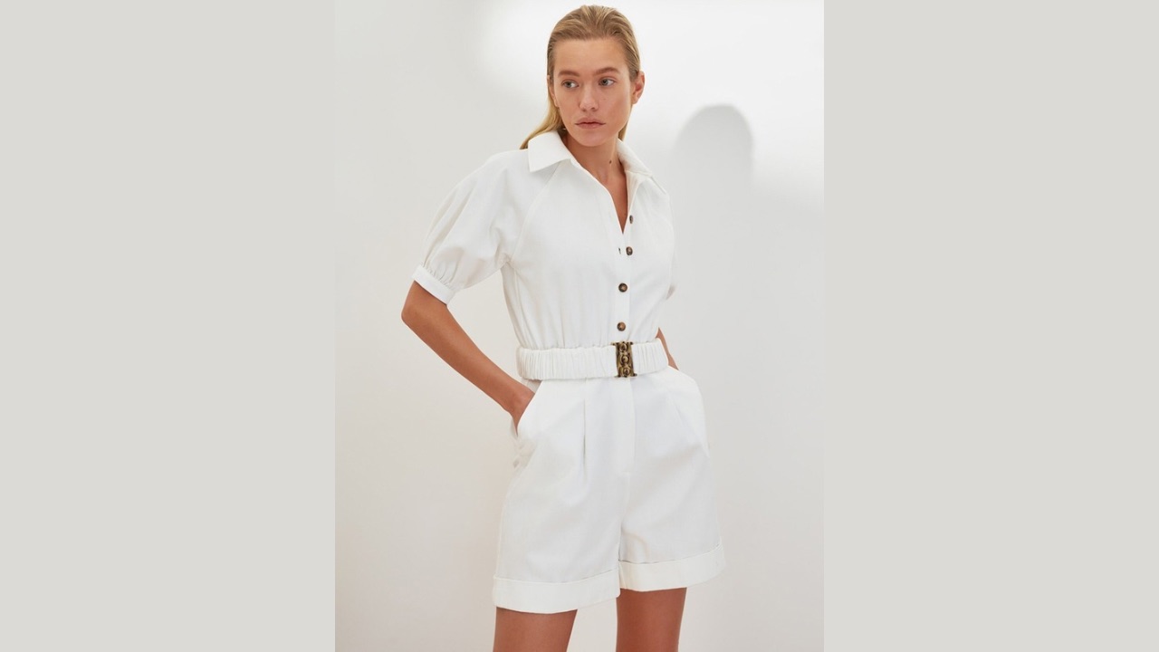 Trendyol Shirt Collar Pamuk Jumpsuit With Belt