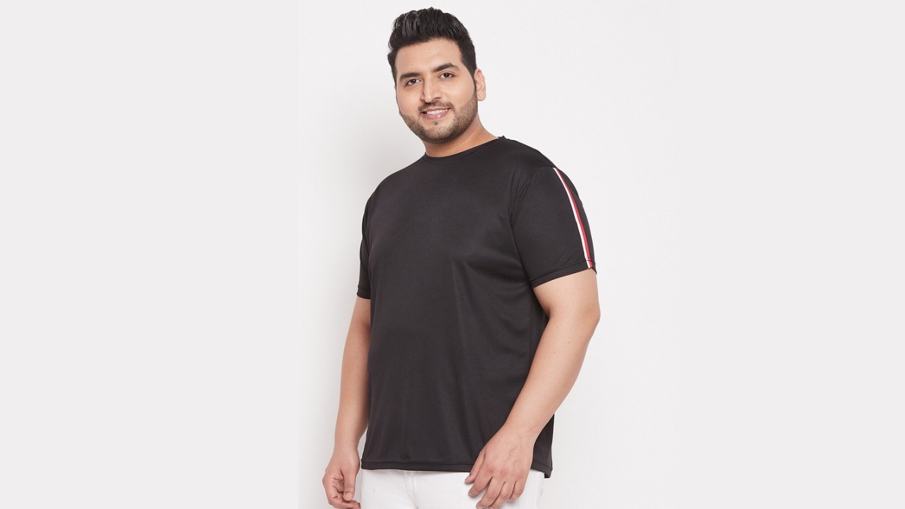 bigbanana Men Plus Size Black Round Neck Tshirt