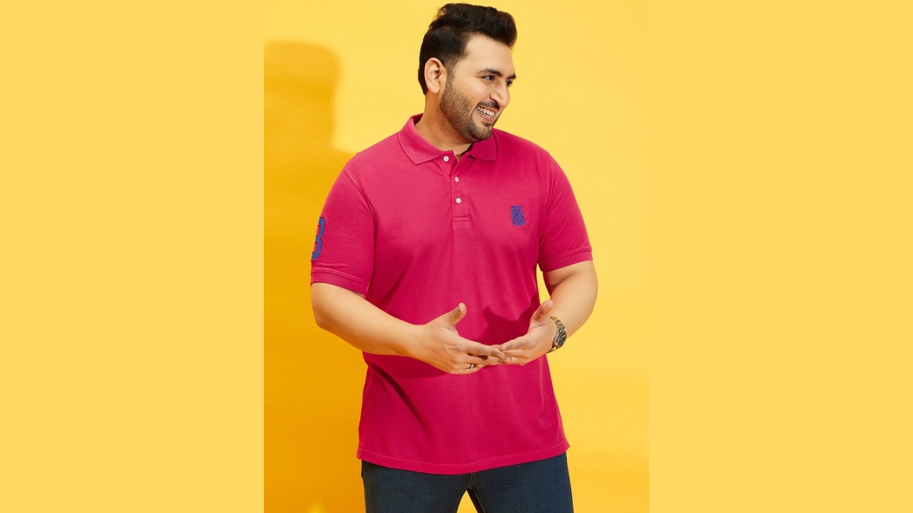 bigbanana Plus Size Men Magenta Solid Polo Collar Pure Cotton T-shirt