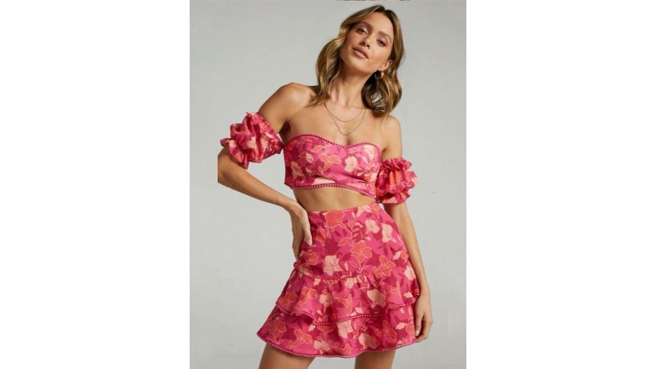 Alamode by Akanksha Pink Xyla Printed Top and Skirt Co-ord Set