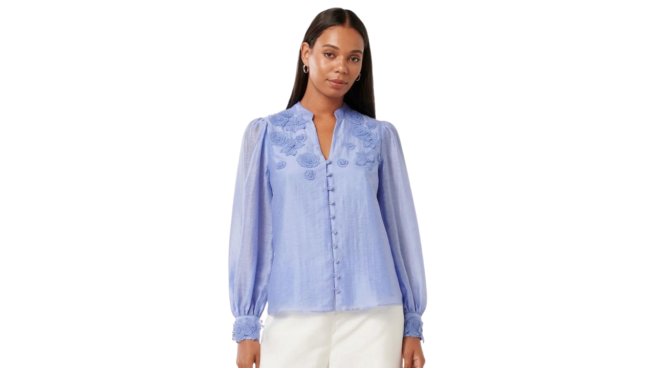 Forever New Floral Appliqué Mandarin Top