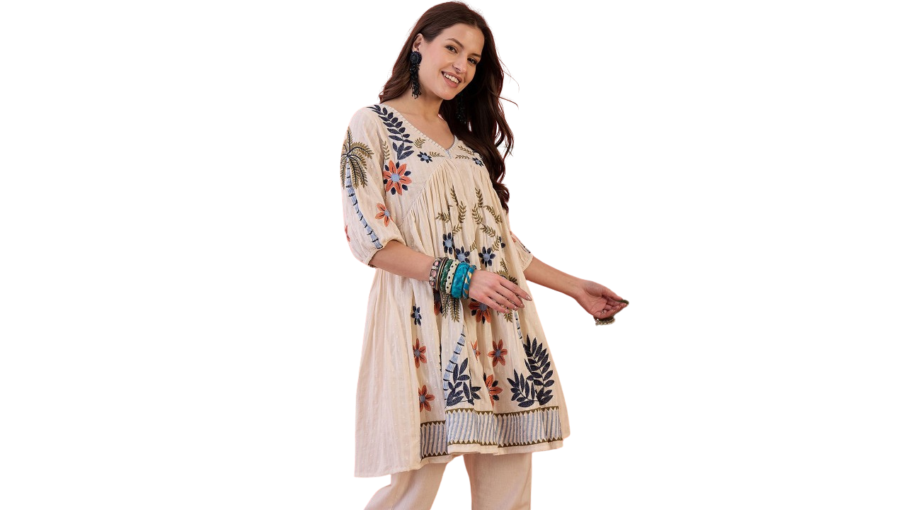 Sangria Floral Embroidered Short Kurti