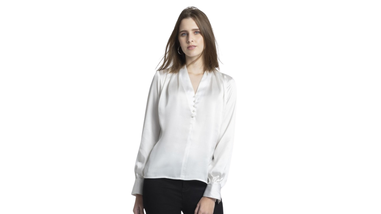 SHAYE Satin Shirt Style V-Neck Top