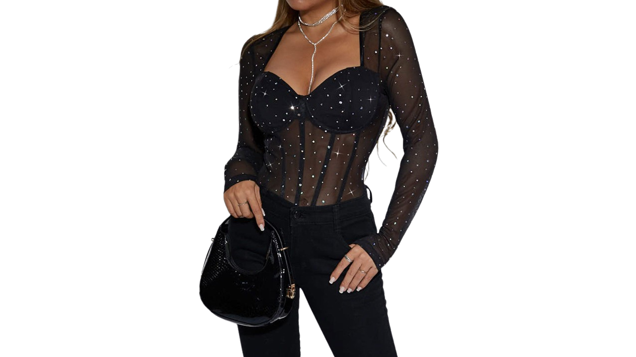 StyleCast Sheer Embellished Crop Top