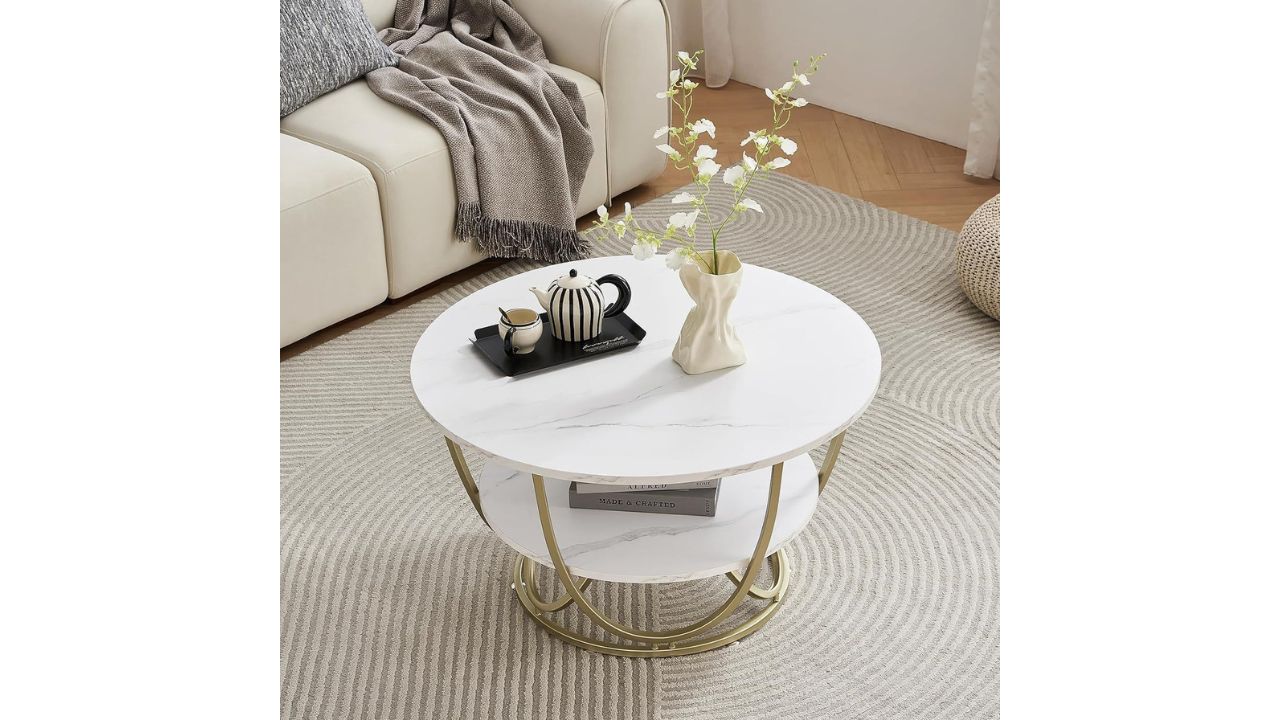 SS CRAFTMAKERS Round Shape Golden Coffee Table