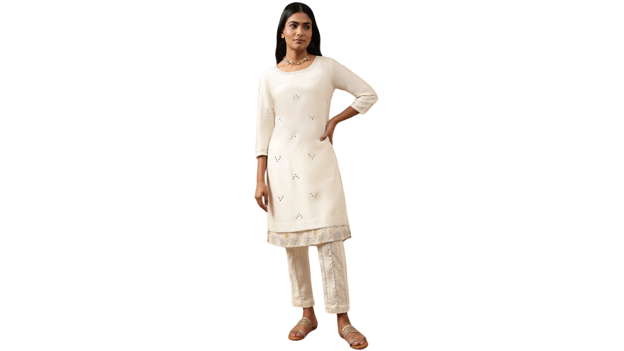 W Ethnic Motifs Embellished White Kurta