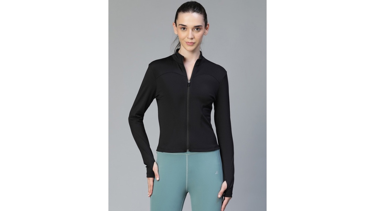 ATHLISIS Women Geometric Lightweight Crop Training or Gym Sporty Jacket