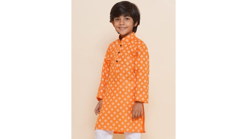 Aj DEZInES Boys Ethnic Motifs Printed Mandarin Collar Long Sleeves Pure Cotton Kurta