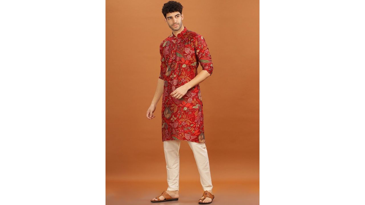 Anouk Mandarin Collar Floral Printed Straight Kurta