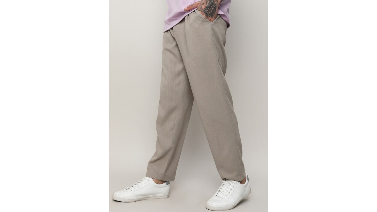 Campus Sutra Men Beige Relaxed Cotton Easy Wash Trousers 2