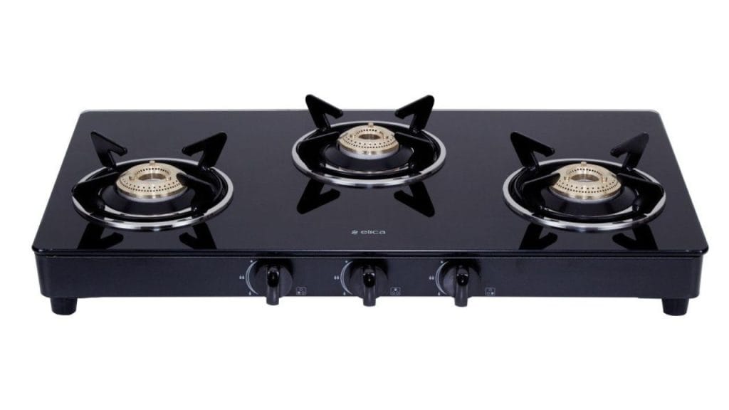 Elica Vetro Glass Top 3 Burner Gas Stove