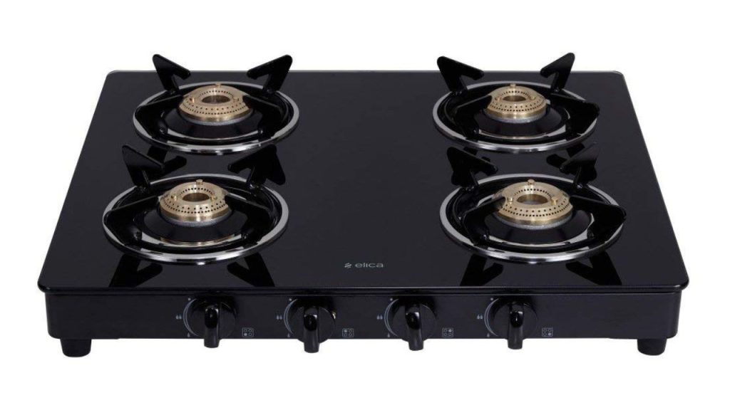 Elica Vetro Glass Top 4 Burner Gas Stove