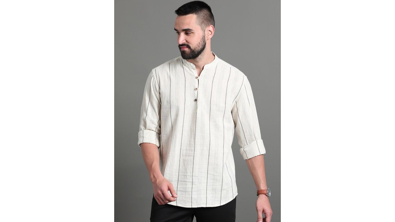 HERE&NOW Striped Cotton Short Kurta