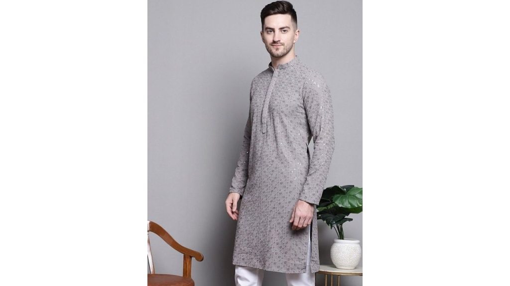 Jompers Floral Embroidered Thread Work Sequinned Pure Cotton Kurta