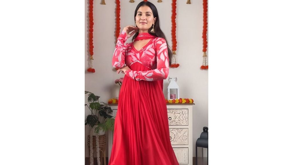 KALINI Women Printed Maxi Ethnic Dress With Dupatta