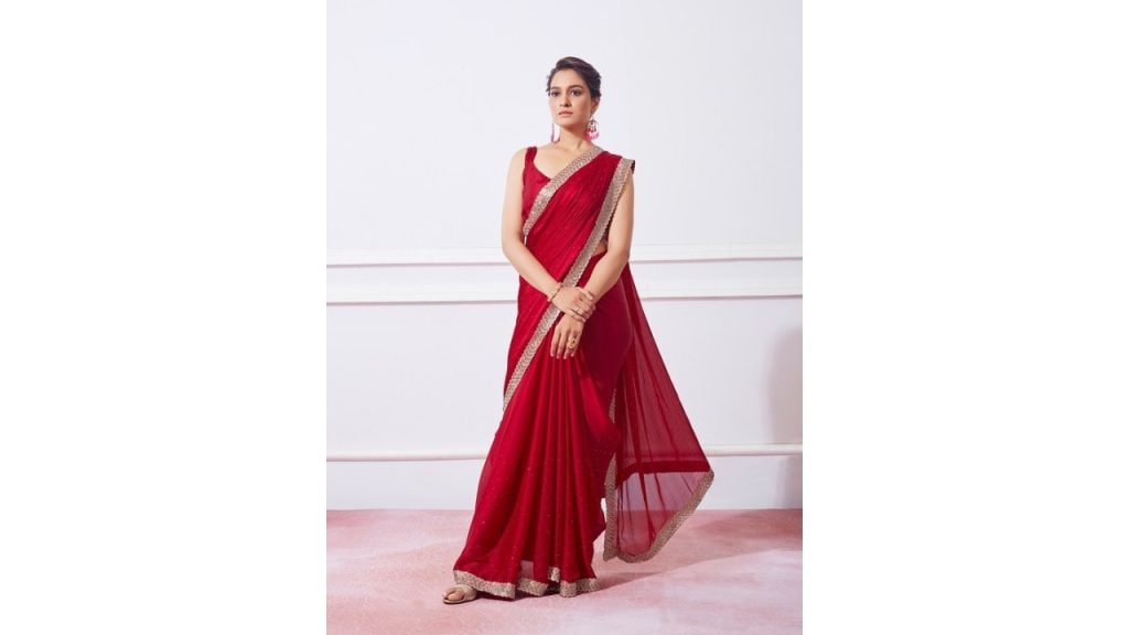 Kalista Embellished Beads & Stones Detailed Satin Saree
