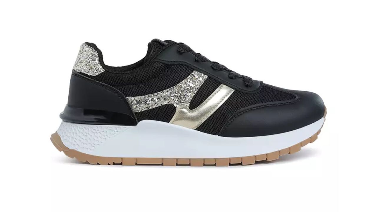 London Rag Glitter Detail Chunky Sneakers in Black & Gold