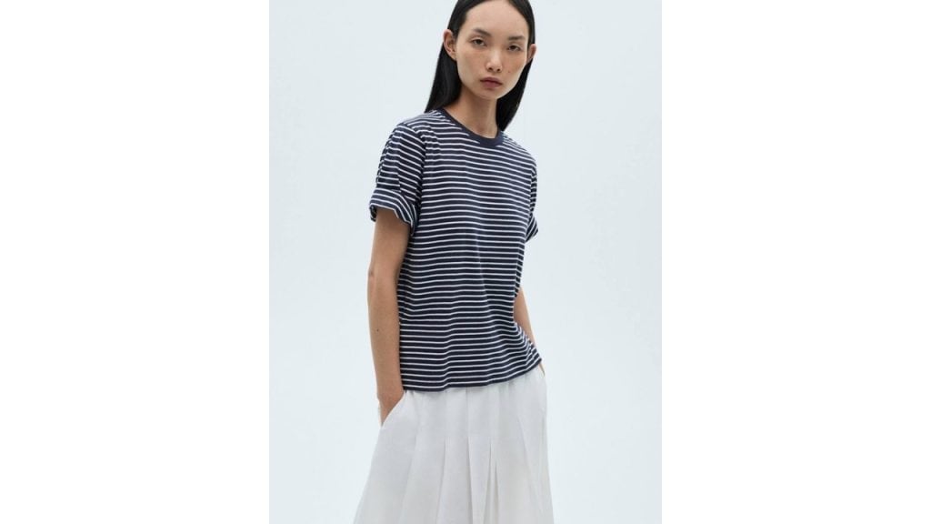 MANGO Women Striped Pure Cotton T-shirt