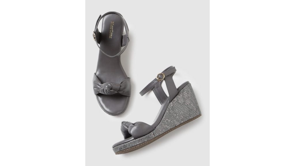 Marc Loire Women Grey PU Wedge Heels with Buckles