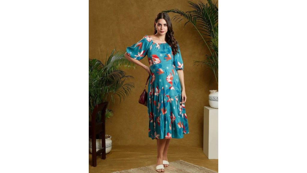 MomToBe Floral Print Maternity A-Line Midi Dress