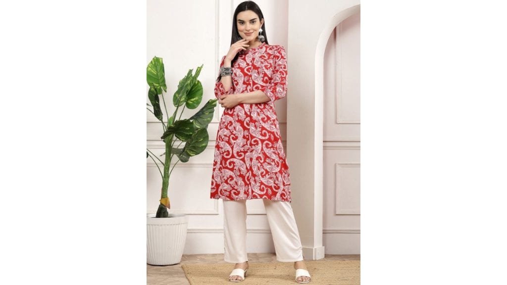 Nayam By Lakshita Mandarin Collar Paisley Printed Regular Kurta with Palazzos
