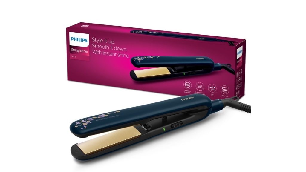 Philips BHS397:40 Hair Straightener SilkProtect Keratin Titanium Infused Plate-Navy Blue