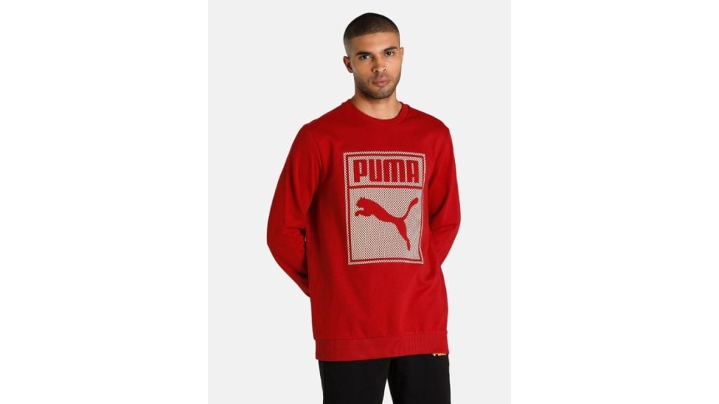 Puma Men Red Graphic Crew Printed Cotton Regular Fit Sweatshirt