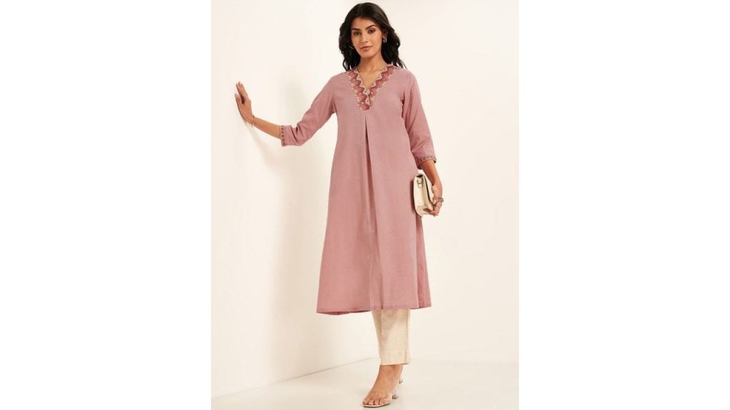 RANGMANCH BY PANTALOONS Striped Embroidered Mirror Work Kurta