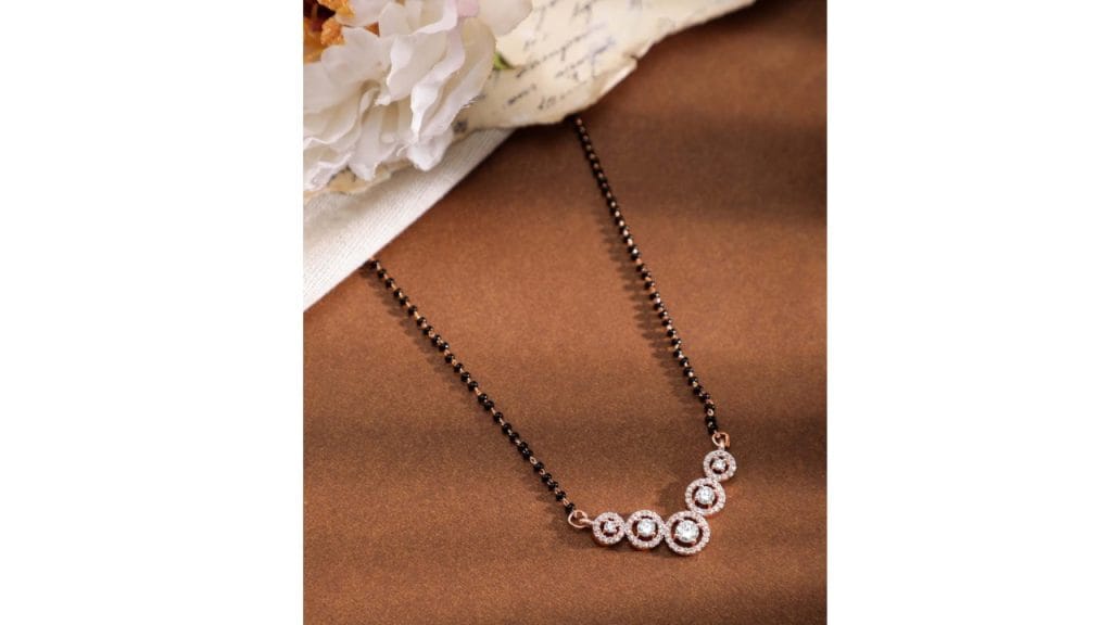 Rubans 18K Rose Gold Plated Cubic Zirconia Studded Black Beaded Mangalsutra