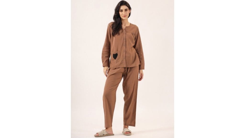 SANSKRUTIHOMES Mandarin Collar Pure Cotton Night suit