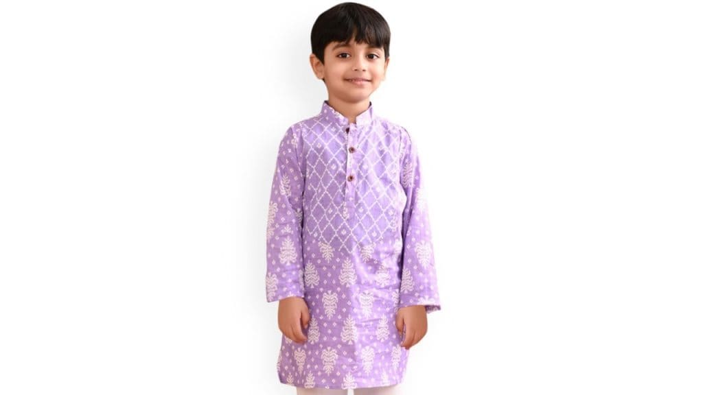 Sangria Purple Boys Ethnic Motifs Printed Mandarin Collar Cotton Straight Kurta