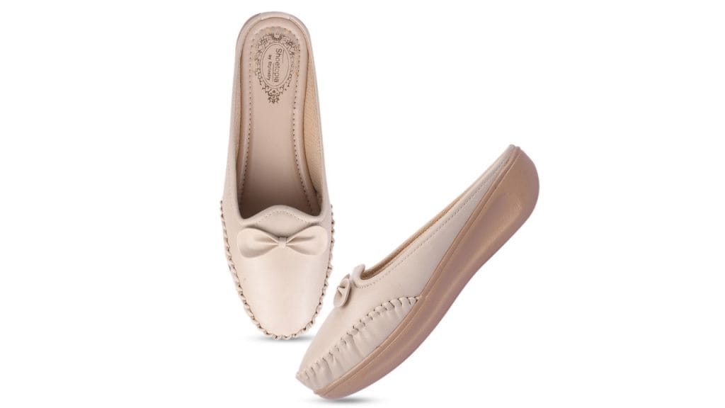 Shoetopia Women Textured Lightweight Comfort Insole Bow Detail Mules