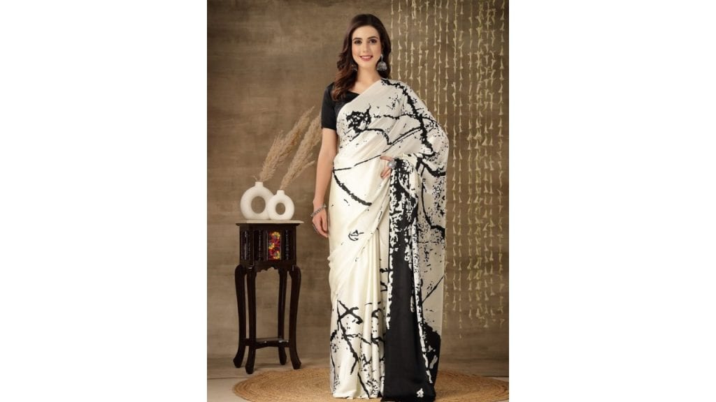 Stylum Abstract Printed Satin Saree