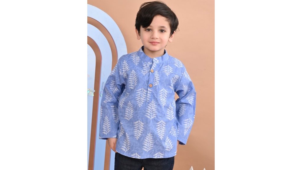 Superminis Boys Floral Printed Mandarin Collar Cotton A-Line Kurta