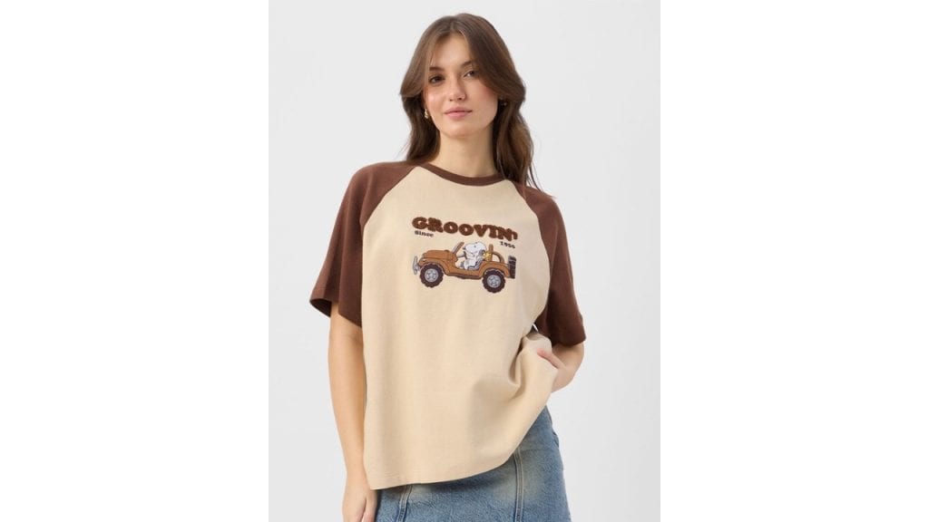 The Souled Store Women Peanuts Graphic Printed Round Neck Cotton Oversized T-shirt
