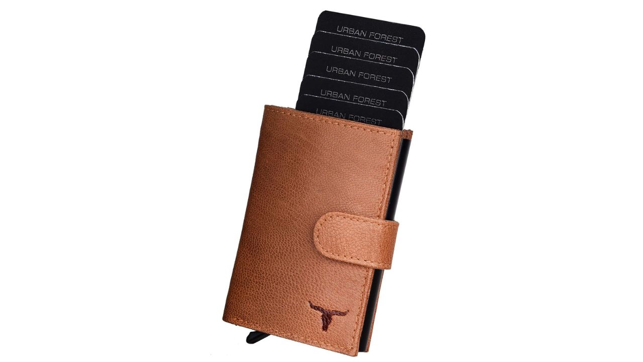 URBAN FOREST Leather Drake Cognac Metal Card Holder