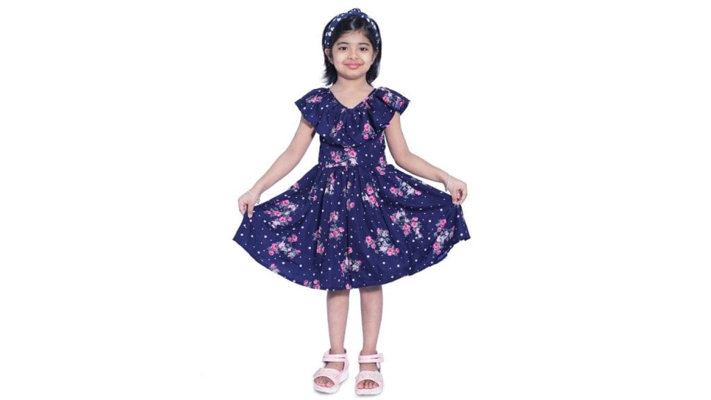 Wish little Girls V-Neck Floral Printed A-Line Dress