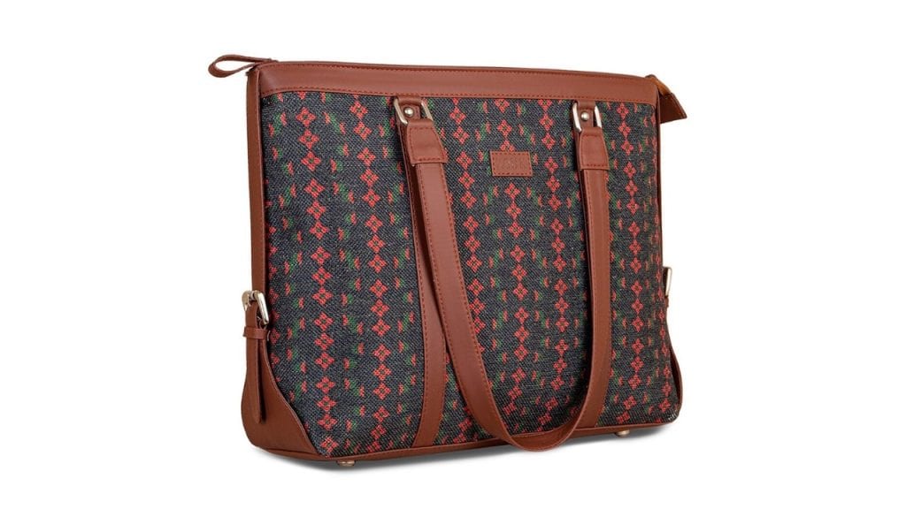 ZOUK Black Geometric Laptop Structured Tote Bag