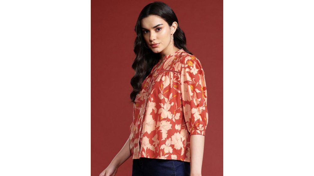 All About You Floral Print Mandarin Collar Top