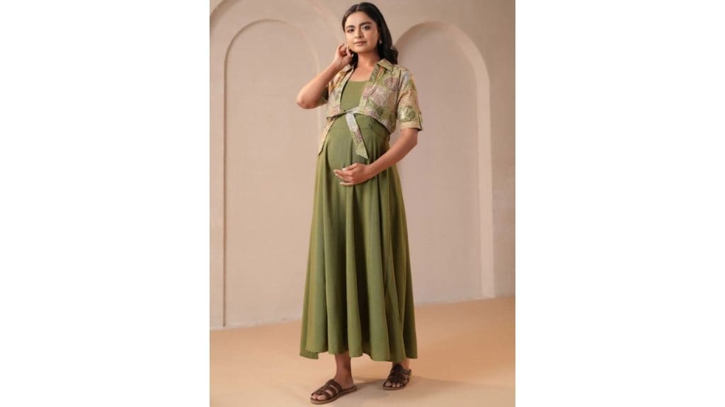 anayna Printed Fit & Flared Maternity Ethnic Dresses With Jacket